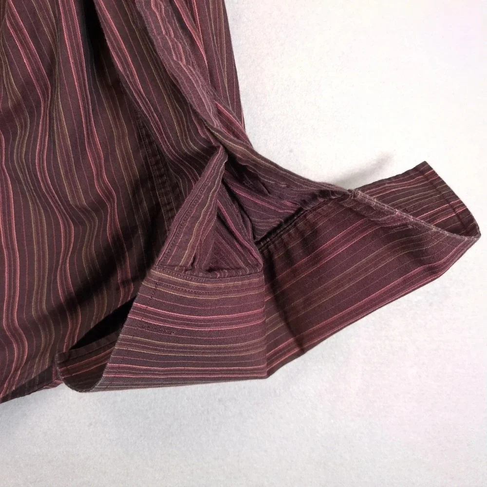 Vintage Y2K Banana Republic Brown Striped Dress Shirt Mens L French Cuff 16-16.5